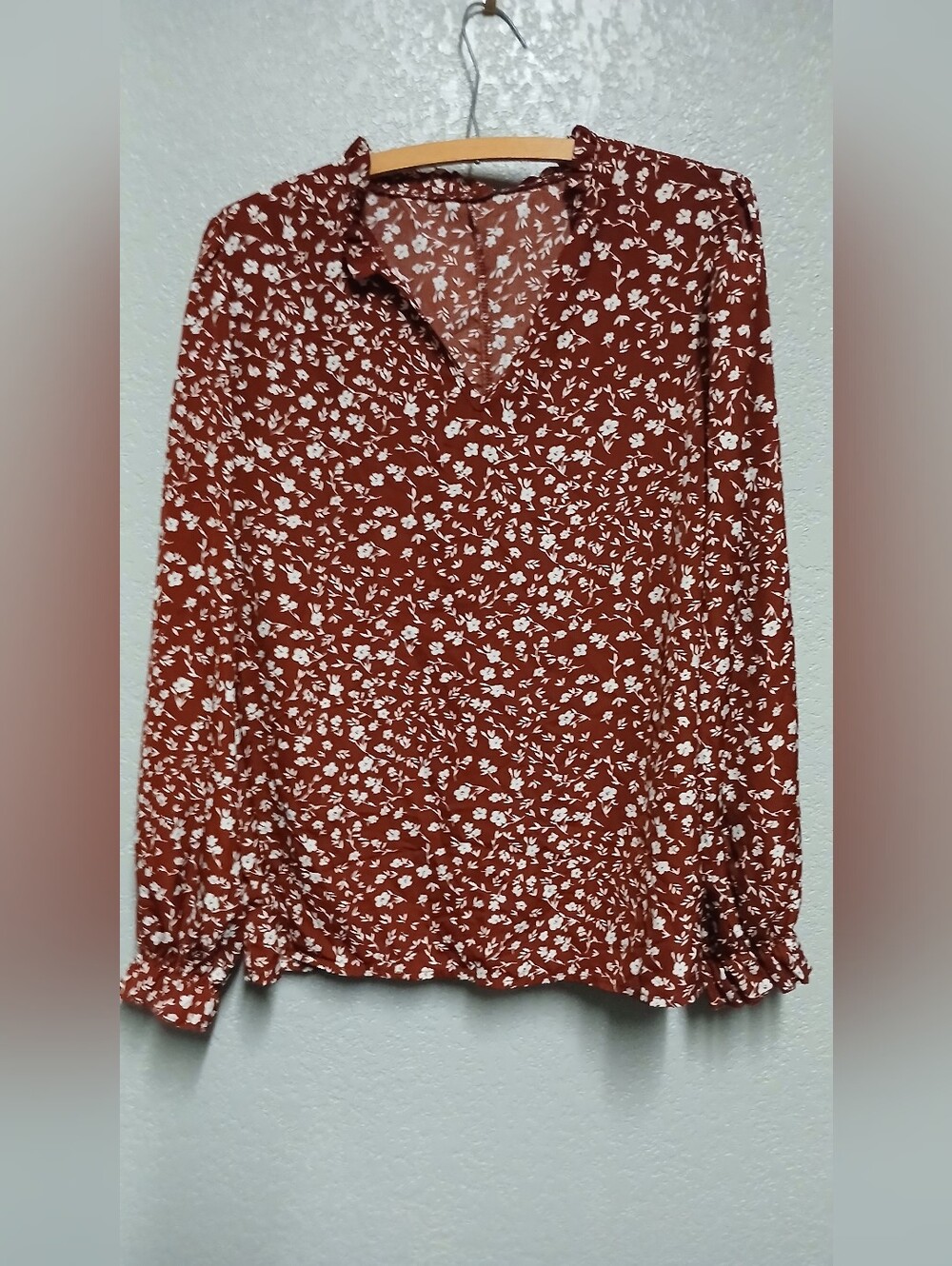 Red Floral Print Ruffle Blouse Size XL Shein
